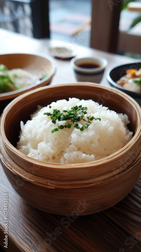 Steamed Rice in a Bamboo Steamer