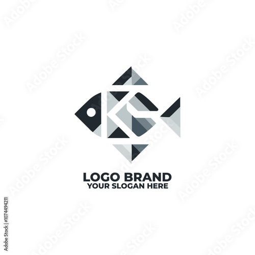 flat logo of a fish made from geometric shapes