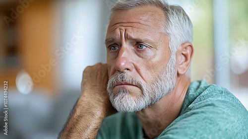 The senior man paced back and forth in his living room, his brow furrowed in deep concentration as he contemplated the possibility of being diagnosed with cancer photo