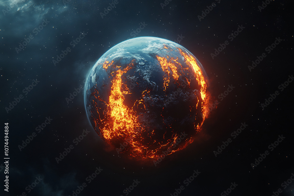 Planet Earth Ablaze with Intense Fires, Illustrating the Global Impact of Climate Change and Environmental Catastrophe Planet Earth Ablaze with Intense Fires, Illustrating the Global Impact of Climate Change and Environmental Catastrophe