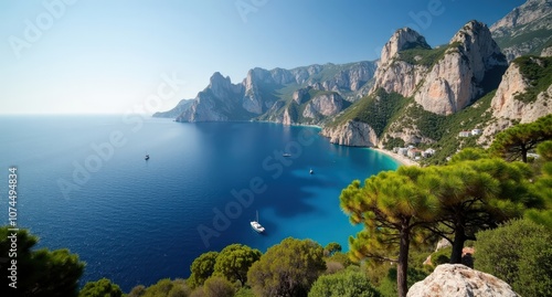The Faraglioni, Capri, Italy, towering rock formations rising from the blue sea under bright skies, showcasing the iconic coastal beauty of Capri.