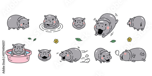 Baby Hippo pygmy hippo icon vector hippopotamuses zoo pet animal cartoon character logo symbol illustration clip art isolated design