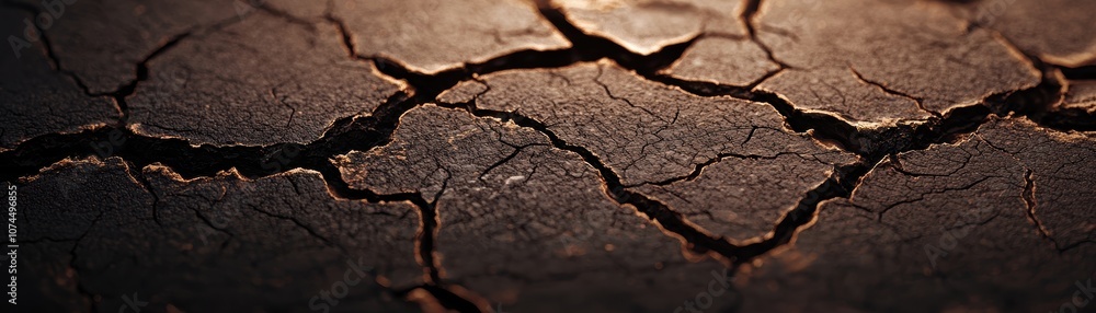 Fototapeta premium Cracked ground surface showing dry texture, highlighting environmental changes.