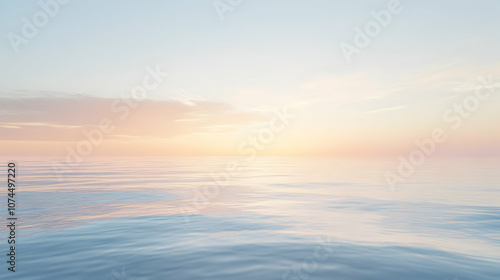 A serene and peaceful seascape at sunset, with soft pastel colors reflecting on the water.