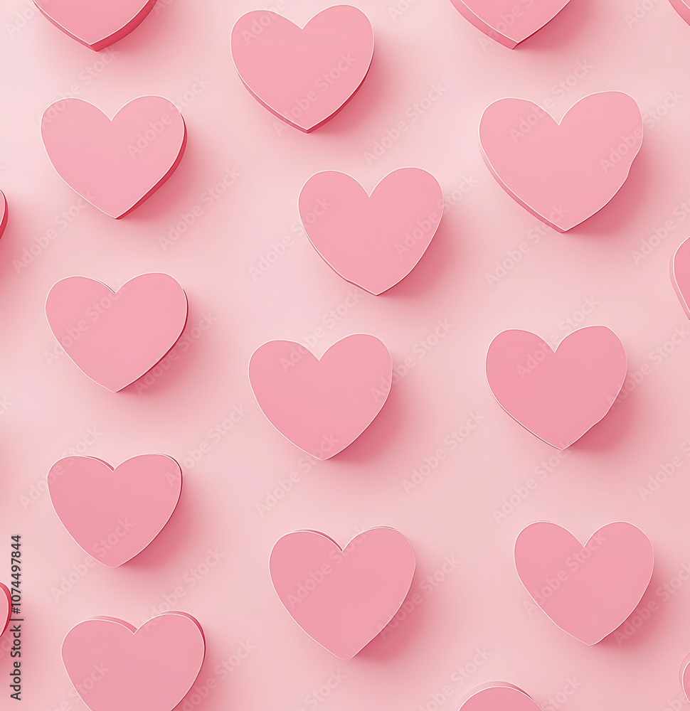 Pink heart pattern, pink background, simple paper cut style Pink heart pattern, pink background, simple paper cut style