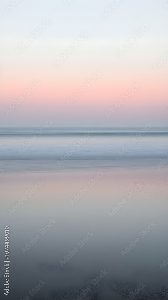 A long exposure shot of the ocean at sunset, creating a blurred effect with soft pink, white, and blue hues. A long exposure shot of the ocean at sunset, creating a blurred effect with soft pink, white, and blue hues.