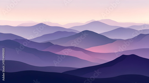 A soft purple and pink sunset over a mountain range.