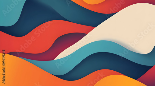 Abstract wavy pattern in blue, red, orange, and yellow colors.