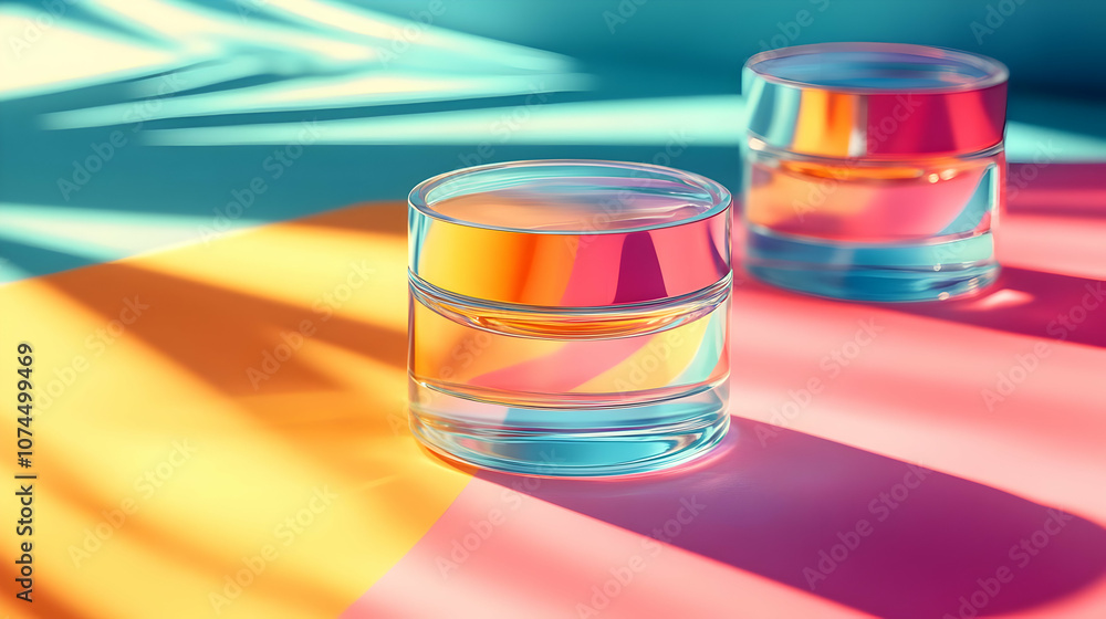 Glass Jars with Colorful Lights and Shadows - Illustration Glass Jars with Colorful Lights and Shadows - Illustration