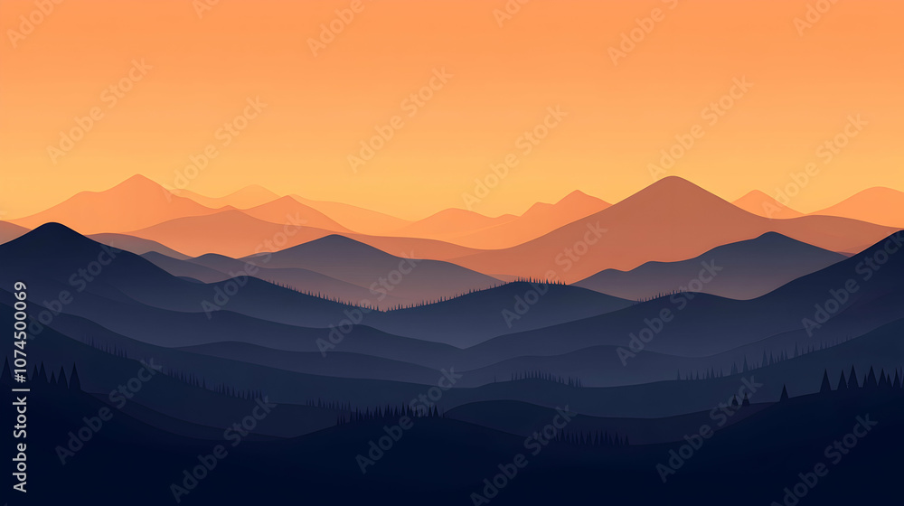 A scenic view of a mountain range at sunset. The sky is a vibrant orange and the mountains are a dark blue. The image is a beautiful example of nature's beauty. A scenic view of a mountain range at sunset. The sky is a vibrant orange and the mountains are a dark blue. The image is a beautiful example of nature's beauty.