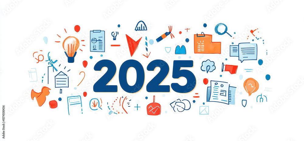 Creative illustration depicting 2025 with blue and red elements Creative illustration depicting 2025 with blue and red elements
