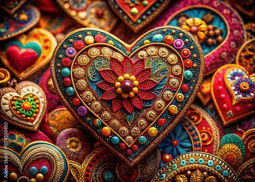 Heart-Shaped Backgrounds with Beautiful Ornaments in a Macro Photography Style, Perfect for Celebrations, Love Themes, or Romantic Occasions, Capturing the Essence of Affection and Joy