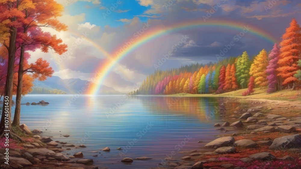 Autumn rainbow over the lake- Autumn rainbow over the lake-