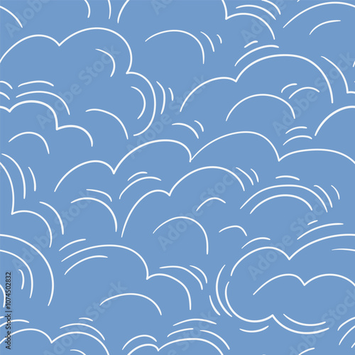 Vector clouds seamless pattern in hand-drawn style. Line abstract repeat design for fabric, wallpaper or wrapping paper. Line art seamless pattern.