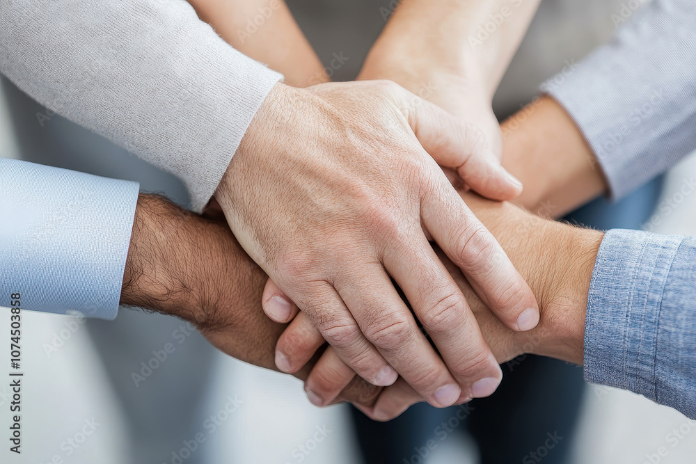 Happy diverse business people in a teamwork hand huddle Happy diverse business people in a teamwork hand huddle