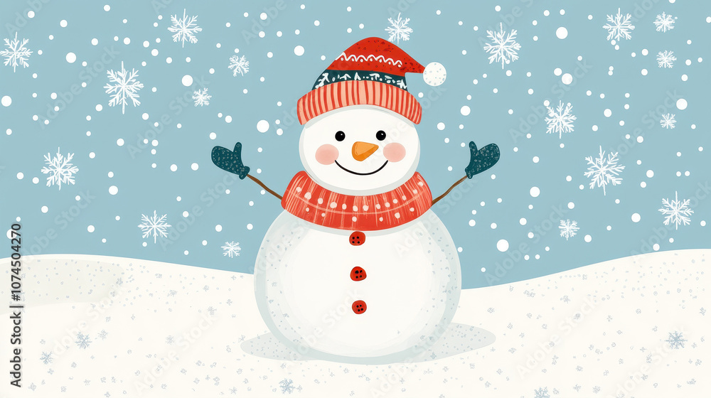 Cheerful snowman on snowy landscape for Christmas greeting card design Cheerful snowman on snowy landscape for Christmas greeting card design