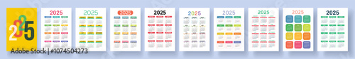 Wallpaper Mural 2025 calendar set. Vector pocket calender design. Week starts on Sunday. January, February, March, April, May, June, July, August, September, October, November, December Torontodigital.ca