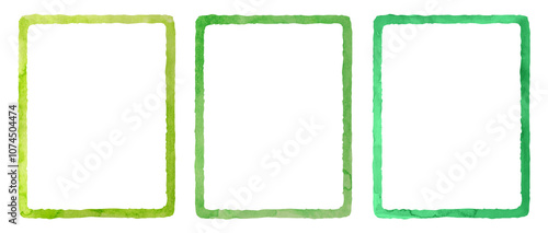 Watercolor green rectangle set. Aquarelle color frames and borders