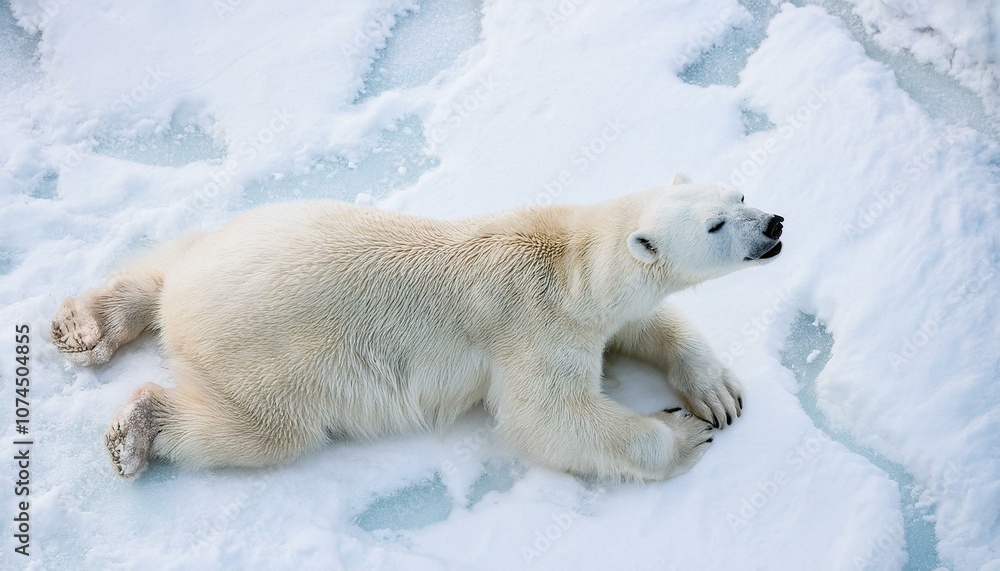 A polar bear lying in the snowy environment A polar bear lying in the snowy environment