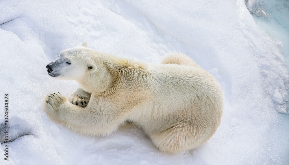 A polar bear lying in the snowy environment A polar bear lying in the snowy environment