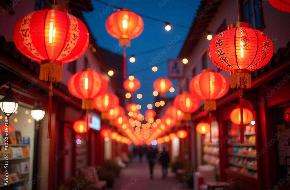 Lanterns hanging on the street at night in China. Lanterns hanging on the street at night in China.