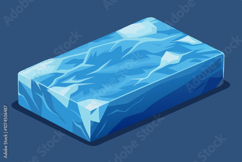 Realistic Rectangular Ice Block Vector Illustration with Blue Tones, textured surface, food styling, and creative visual designs.