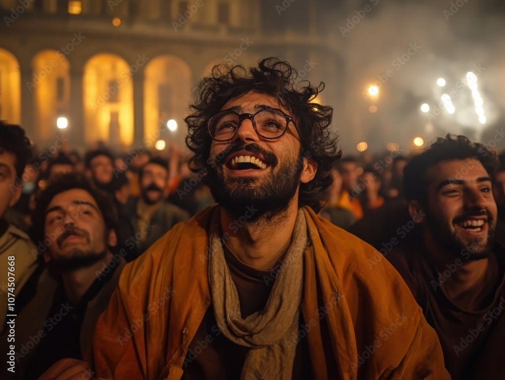 Joyful crowd experiencing an energetic live performance at night. Joyful crowd experiencing an energetic live performance at night.