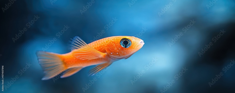 Vibrant orange fish swimming gracefully in a blue aquatic environment. Vibrant orange fish swimming gracefully in a blue aquatic environment.