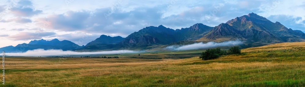 Serene early morning sky adorned with misty clouds, creating a tranquil atmosphere of peace and beauty. Serene early morning sky adorned with misty clouds, creating a tranquil atmosphere of peace and beauty.