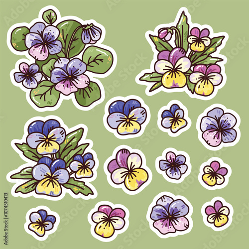 set of flowers violets