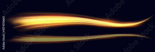 Golden Light Wave speed Lines: Shining Gold Design Element with Wavy Bright Stripes.	

