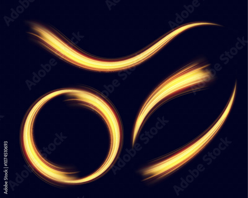 Golden Light Wave speed Lines: Shining Gold Design Element with Wavy Bright Stripes.	

