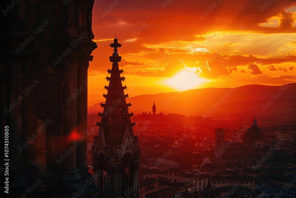 Naklejka premium Skyscrapers and cityscape during sunset