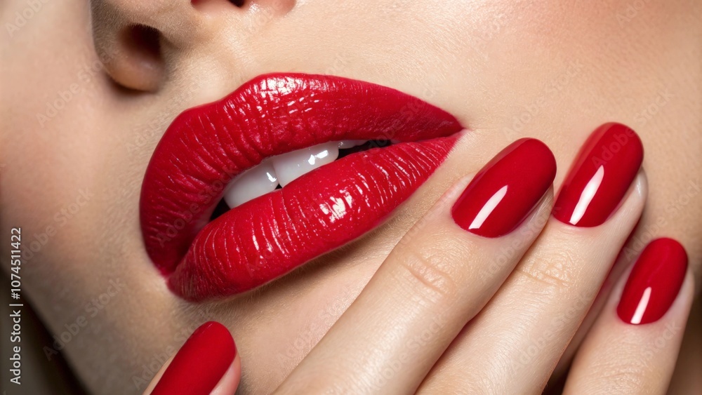 Naklejka premium red lips and nails of a woman