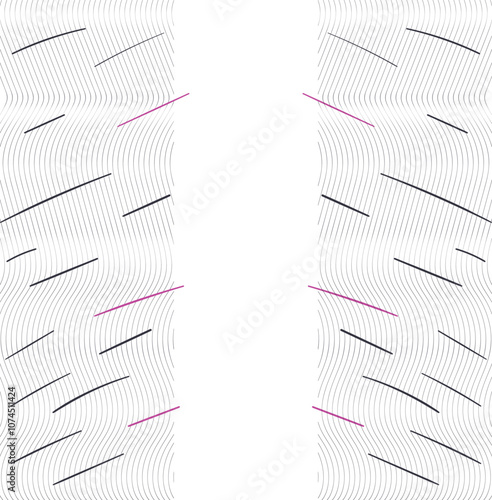 Thin wavy lines are divided into two parts along with thicker diagonal lines. There is a void in the middle.