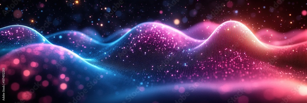 Futuristic Digital Wave of Luminous Particles in Neon Blue with Glowing Highlights and a Dreamlike Atmosphere for Abstract Backgrounds Futuristic Digital Wave of Luminous Particles in Neon Blue with Glowing Highlights and a Dreamlike Atmosphere for Abstract Backgrounds