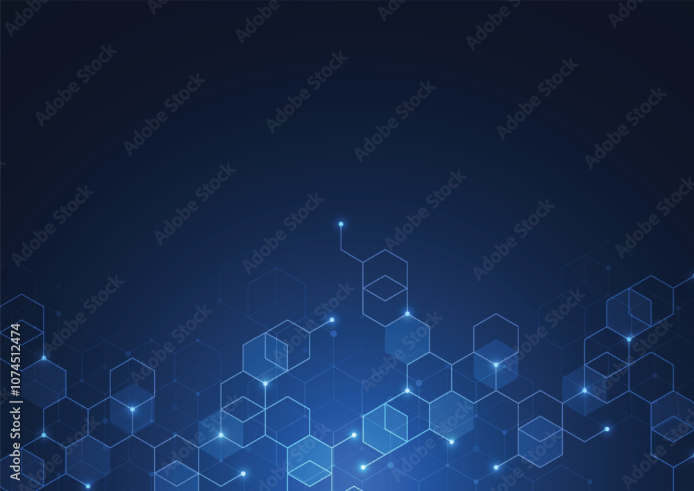 Abstract technology blue hexagons pattern background for Network connection concept with mesh dots and lines innovation. Vector illustration
