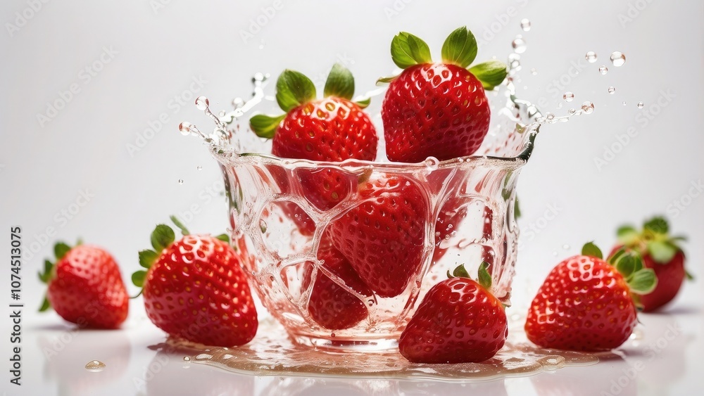 Isolated strawberries with a splash of juice on a clear, white background, png- Isolated strawberries with a splash of juice on a clear, white background, png-