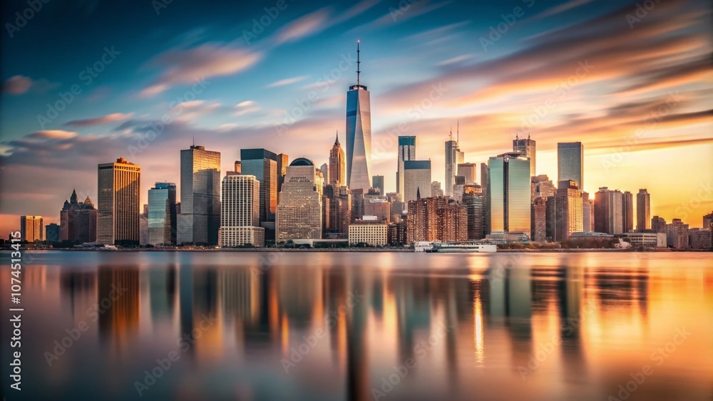 Fototapeta premium Minimalist Urban Landscape of New York City, Emphasizing Iconic Architecture and Vast Skies for a Serene and Contemporary Aesthetic