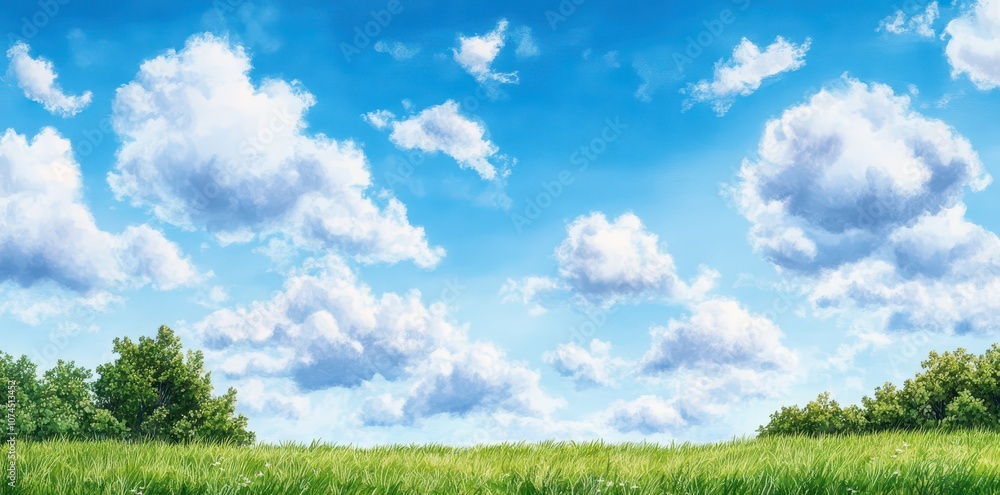 Vibrant afternoon sky adorned with fluffy scattered clouds, creating a picturesque and serene atmosphere. Vibrant afternoon sky adorned with fluffy scattered clouds, creating a picturesque and serene atmosphere.