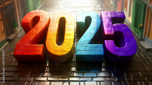 New Year 2025 Number with Colorful Texture