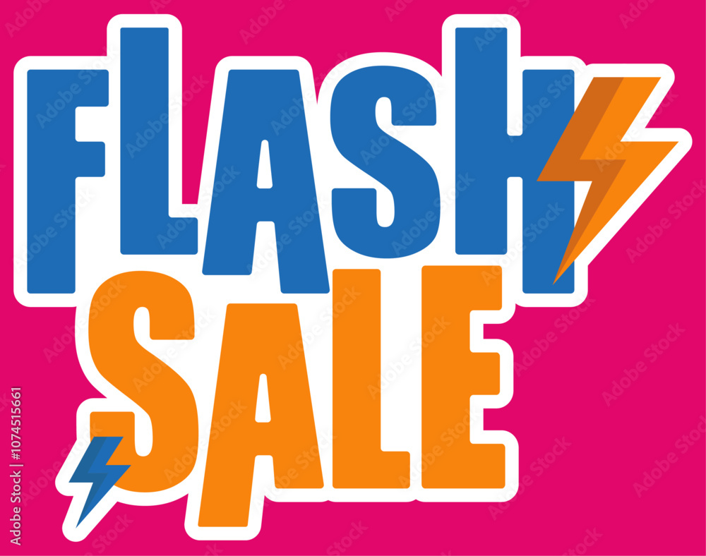 Blue Orange Flash Sale Long Text with Two Flash Thunder on Pink Background Blue Orange Flash Sale Long Text with Two Flash Thunder on Pink Background