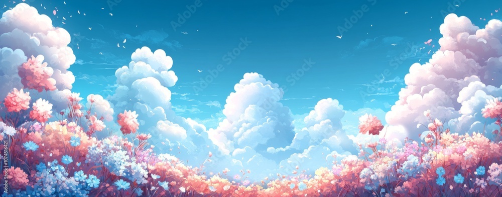 Background with field, flowers, grass and bright blue sky. Copy space. Bright natural background for wallpaper. Banner
Background with field, flowers, grass and bright blue sky. Copy space. Bright natural background for wallpaper. Banner