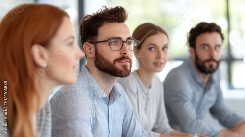 Young Professionals Listening Attentively in a Meeting.