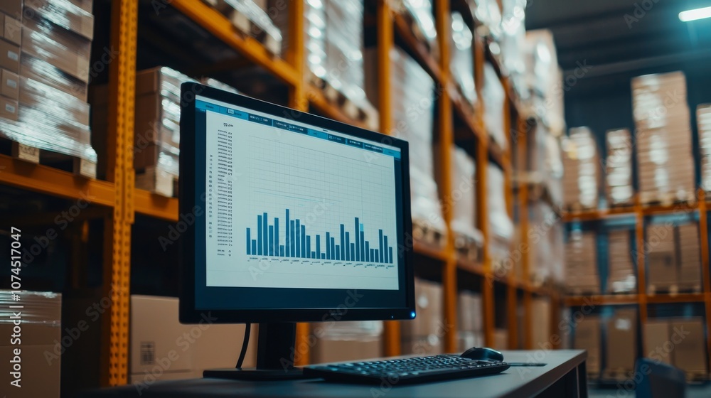 Fototapeta premium Warehouse Inventory Management Computer Screen.