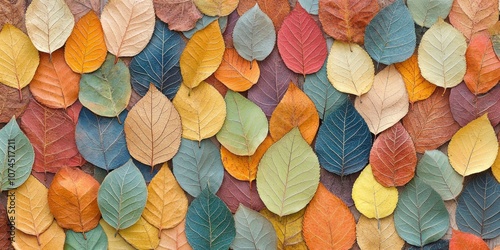 A repeating leaf pattern background with diverse fall leaves in various colors and shapes