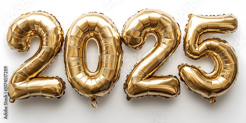 New Year 2025 Number in Shining Golden Festive Celebration Balloon Style