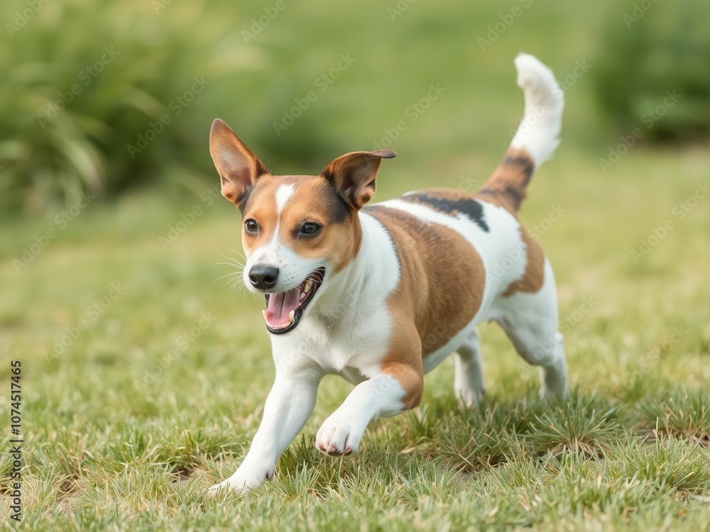Playful Jack Russell Terrier dog running in the grass, Jack Russell Terrier, small breed Playful Jack Russell Terrier dog running in the grass, Jack Russell Terrier, small breed