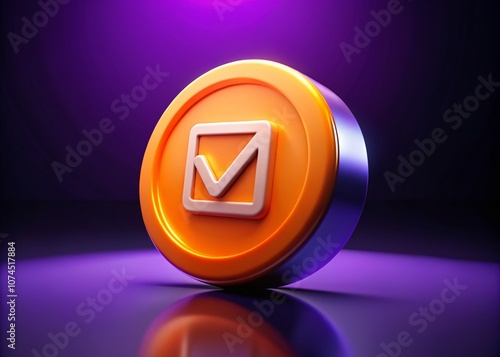 Night Photography of a 3D Orange Square Root Sign on a Purple Round Button, Showcasing Realistic Design Elements in a Creative Mathematical Context photo