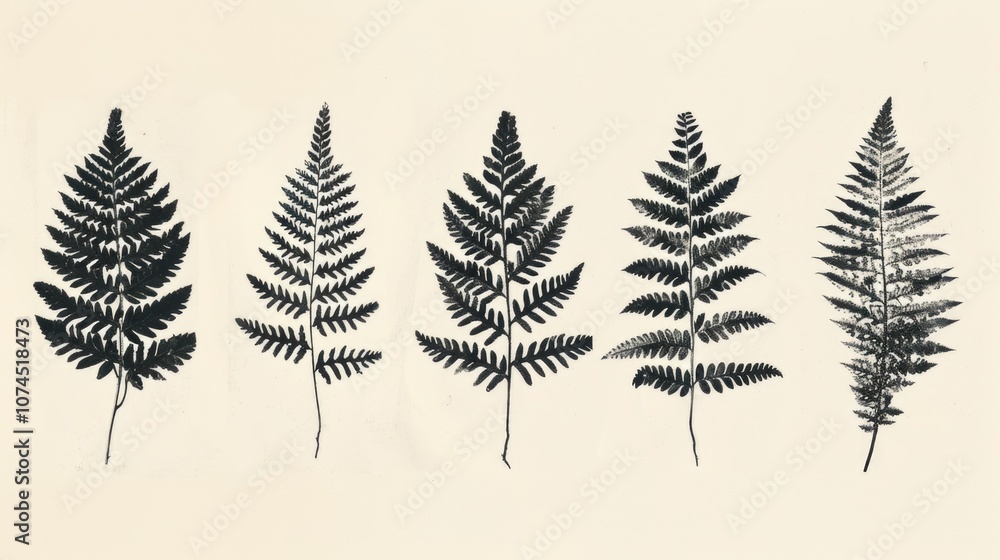 Fototapeta premium Photography of various fern species on a white background
